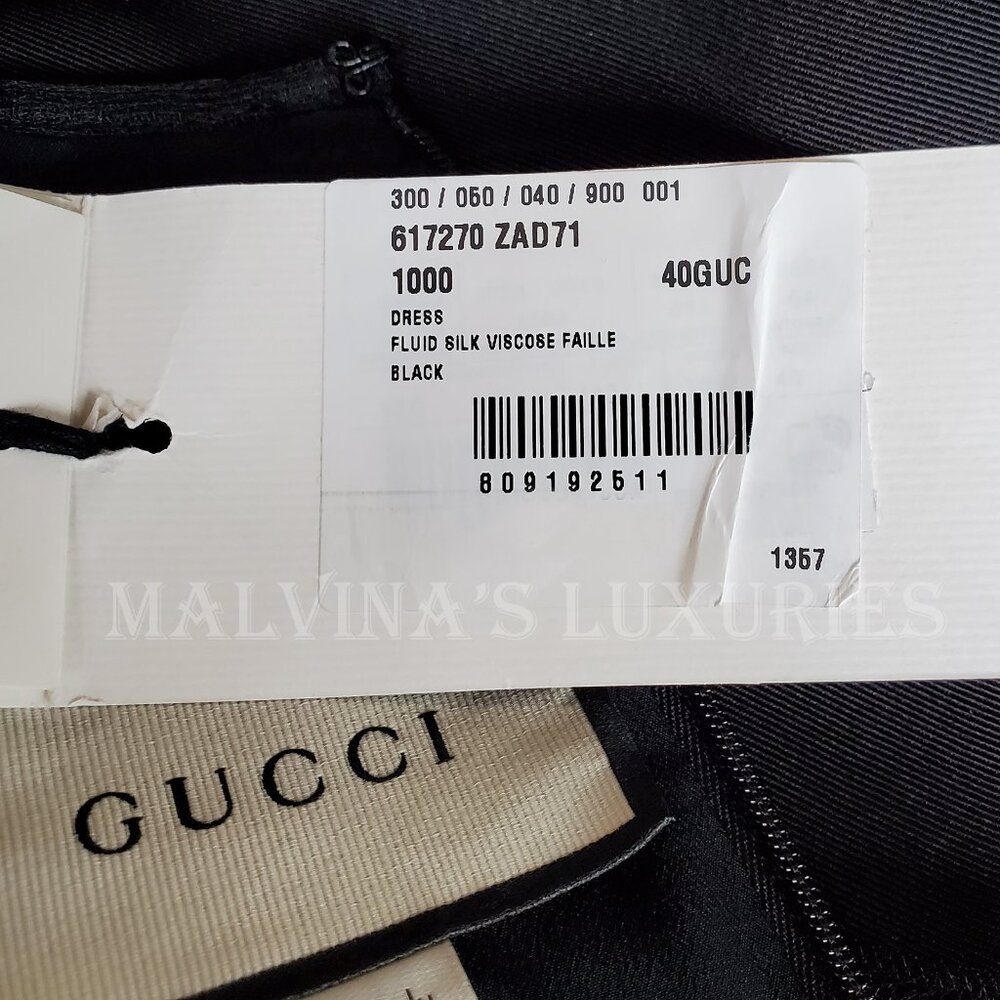 GUCCI DRESS BLACK VISCOSE SILK FAILLE MESH DETACHABLE SLIP sz IT 40 US 4 - Picture 11 of 15